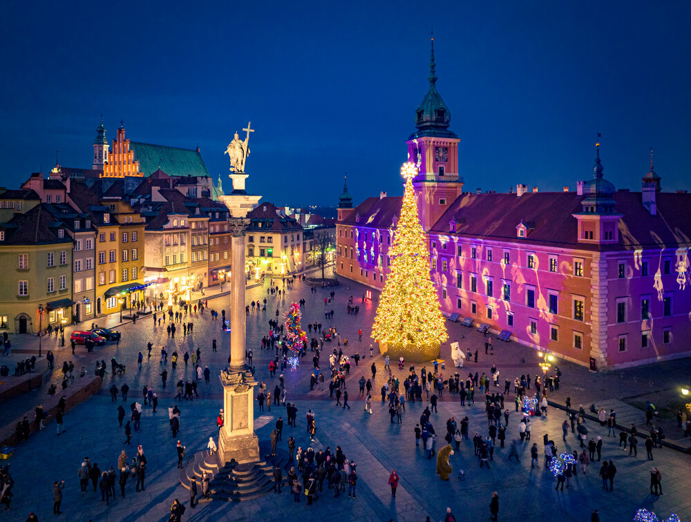 Iluminacje świąteczne w Warszawie - Plac Zamkowy