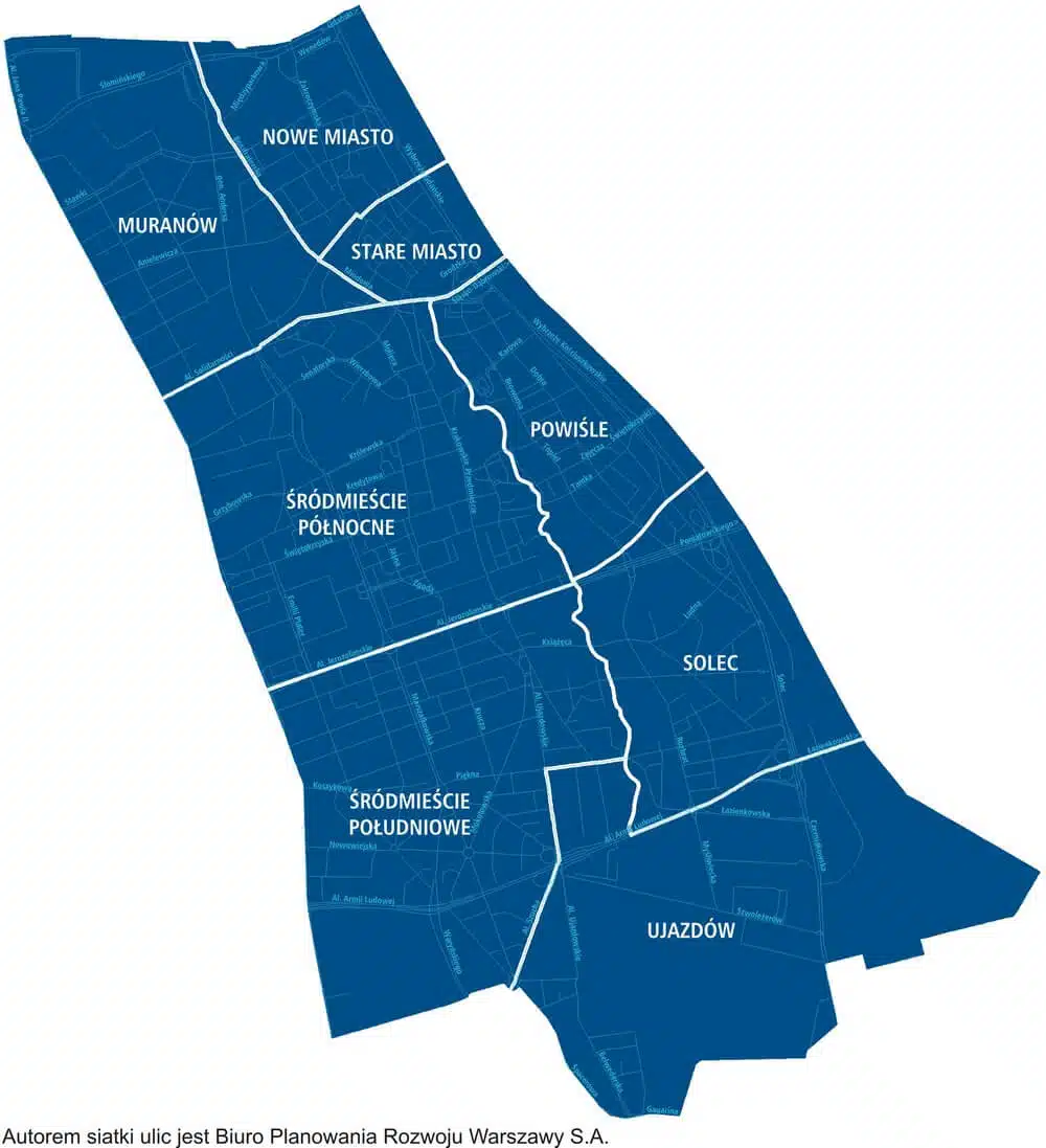 Warszawa - Śródmieście - plan, obszary