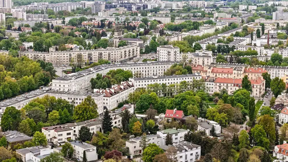 Warszawa, Żoliborz, panorama miasta z lotu ptaka