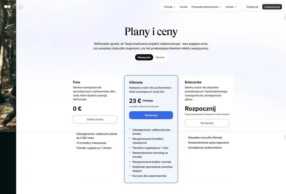 WeTransfer - wysyłanie plików, cennik