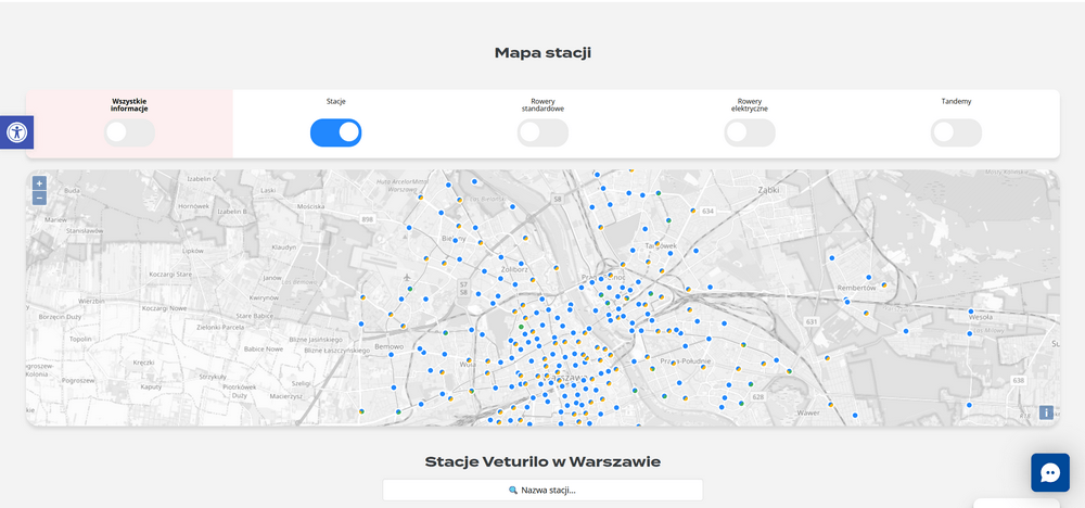 Mapa stacji Veturilo Warszawa – lokalizacje rowerów miejskich, elektrycznych i tandemów w stolicy