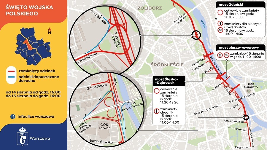 Defilada na Wisłostradzie - zmiany w organizacji ruchu_graf. Infoulice Warszawa
